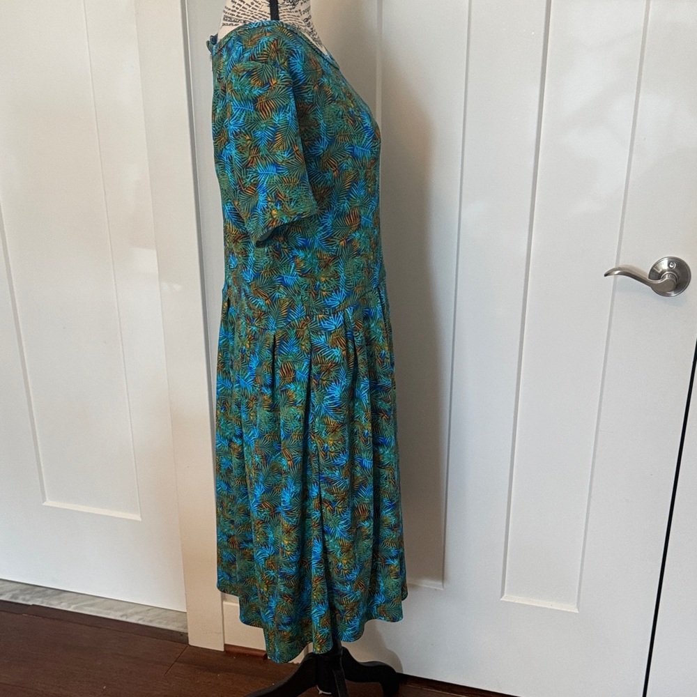 LuLaRoe Teal and Brown Palm-Print Midi Dress - Picture 2 of 4